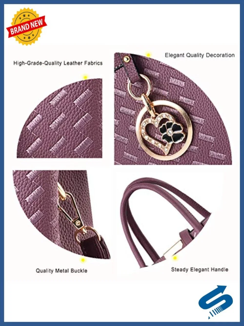 PU Leather Top Handle Satchel Tote Shoulder Bag Crossbody